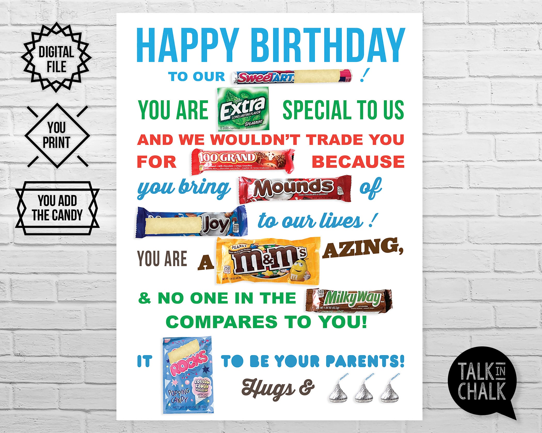 M&Ms Milk Chocolate Birthday Candy - 2lb of Bulk Candy with Printed Happy Birthday Clipart, Perfect for Birthday Gifts, Cupcakes, Party Favors, Birth