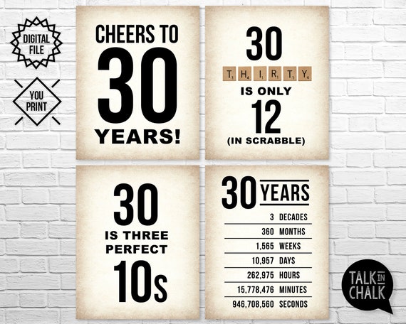 30th Birthday PRINTABLE Signs 30th Birthday DIGITAL Posters | Etsy