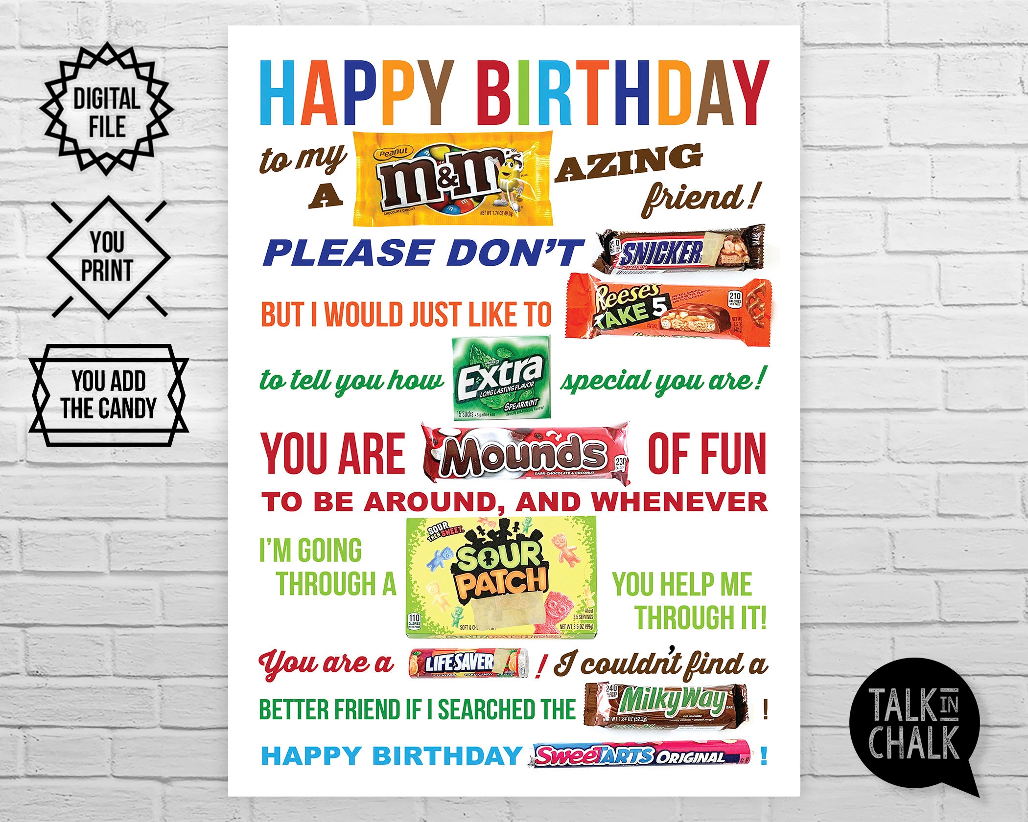 Happy Birthday PRINTABLE Candy Poster Funny Birthday Gift image
