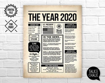 The Year 2020 PRINTABLE Newspaper Poster | 2020 Time Capsule PRINTABLE | Global Pandemic Time Capsule | Birthday Time Capsule Ideas