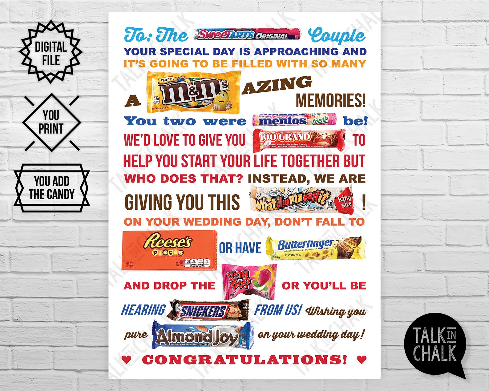 Funny Candy Gram Poster for a Wedding Shower Party Etsy