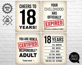 18th Birthday PRINTABLE Signs | 18th Birthday Party Decorations | Cheers to 18 Years | PRINTABLE Posters | Instant Download, DIY Printing