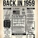 Back in 1959 Newspaper Poster PRINTABLE 1959 PRINTABLE Birthday Sign ...