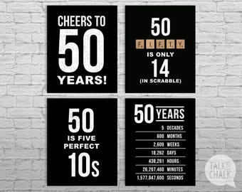 50th Birthday PRINTABLE Sign Pack, 50th Birthday DIGITAL Posters, Cheers to 50 Years Sign, 50th Birthday Decorations, Instant Download