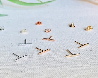 Barras, Sleek Bar Stud Earrings | Simple, Dainty, Minimalist Earrings | Sterling Silver, Yellow gold filled or Rose gold filled earrings.