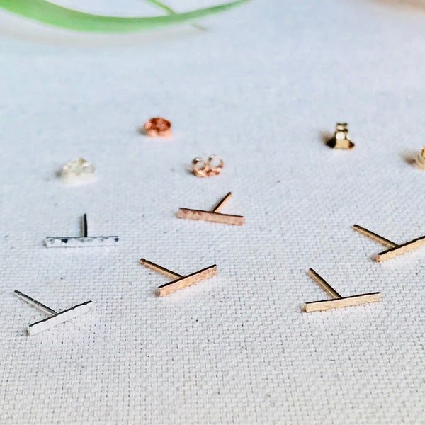 Barras, Sleek Bar Stud Earrings | Simple, Dainty, Minimalist Earrings | Sterling Silver, Yellow gold filled or Rose gold filled earrings.