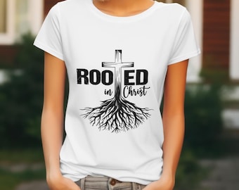 Camiseta religiosa de manga corta con raíces en Cristo, cruz religiosa, prenda de fe, camiseta espiritual
