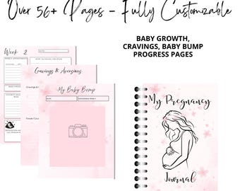 Agenda de grossesse imprimable, carnet de grossesse de 57 pages, suivi hebdomadaire de la croissance de bébé, Plan de naissance, pages marquantes de la grossesse, agenda numérique