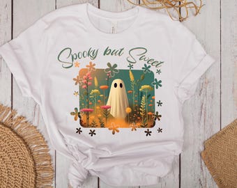 Gruseliges aber süßes Geist-T-Shirt, Blumengeist-Shirt, niedliches gruseliges T-Shirt, Cottagecore Geist-T-Shirt, Halloween-Herbstästhetik-Grafik-T-Shirt