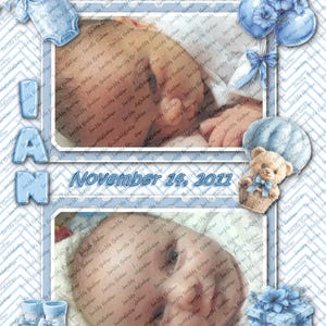 Custom Baby Boy Theme Digital Scrapbook Page and 8x10 Photo Mat - Personalized Photo Print - Nursery Print - Two Photos - High Resolution