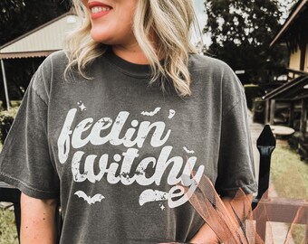 Comfort Colors Retro Feelin Witchy Stay Spooky Shirt, Halloween Shirt, Witch T-Shirt, Gift For Halloween for Her, Skeleton Fall Halloween