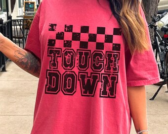 Comfort Colors® Retro Checkered Football Vibes Touchdown Shirt, Football Mama Game Day Shirt, Sports Mom Tee, Gift for Her, Little League
