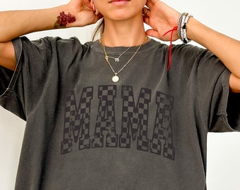 Comfort Colors® Retro Checkered Mama Shirt Mothers Day Gift From Daughter for Mom, Mama Tshirt For Birthday For Her, Baby Shower Christmas