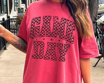 Comfort Colors® Checkered Game Day Shirt, Baseball Vibes Shirt, Sports Mom Shirt, Mothers Day Gift, Family Football Tee, Football Mama