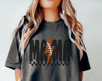 Comfort Colors® Checkered Football Mama Shirt, Lightning Football Mama Tee, Football Mom Tshirt, Game Day Football Season, Sport Mom Tee