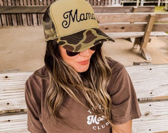 Camo Retro Mama Ballcap, Mama Trucker Hat, Mama Patch, Star Hat Chain, Mothers Day Gift, First Mothers Day, Gift for Mom, Birthday Gift