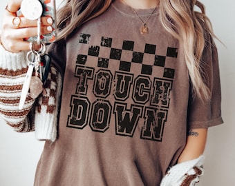 Comfort Colors® Retro Checkered Football Vibes Touchdown Shirt, Football Mama Game Day Shirt, Sports Mom Tee, Gift for Her, Little League