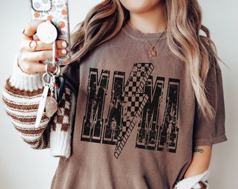 Comfort Colors® Checkered Mama Lightning Bolt Shirt, 90s Retro Mama Shirt, Mother’s Day Gift, Motherhood Shirt, Mom Life Tee, Sweatshirt