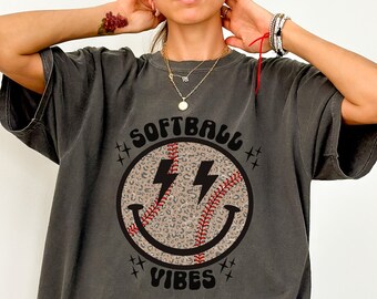 Comfort Colors® Softball Game Day Shirt, Leopard Softball Vibes Shirt, Sports Mom Shirt, Mothers Day Gift, Family Softball Tee, T-Mom Shirt