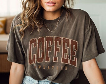 Comfort Colors Coffee Weather Graphic Tee, Coffee Graphic T-Shirt, Retro Tee, Gift for Her, Trendy Graphic Shirt, Coffee Lover Gift,