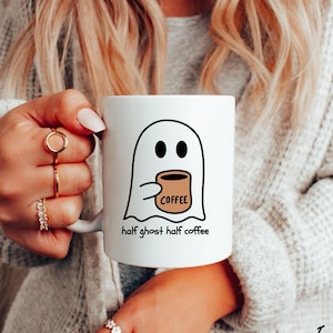 Halloween Coffee Mug Retro Half Ghost Half Coffee Cup, Cute Ghost Mug, Funny Ghost, Pumpkin Season, Gift for Her, Stay Spooky Boo Gift