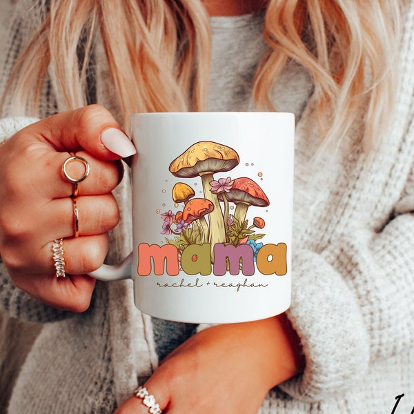 Personalized Mushroom Floral Mommy Mug, Cottagecore Coffee Cup, New Mom Gift Ideas, Boho Wildflowers Tea, Mothers Day Gift, Custom Mama Mug