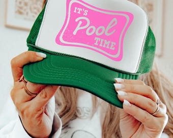 Retro Pool Time Ballcap, Pool Life Trucker Hat, Summer Day Drinking Weather trucker hat, neon trucker hat, Beach hat, river hat, Birthday