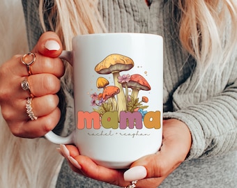 Custom Mushroom Floral Mommy Mug, Cottagecore Coffee Cup, New Mom Gift Ideas, Boho Wildflowers Tea, Mothers Day Gift, Custom Mama Mug
