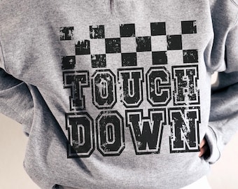 Retro Checkered Football Vibes Touchdown Sweatshirt, Football Mama Game Day Shirt, Sports Mom T-shirt, Gift for Her, Little League Football