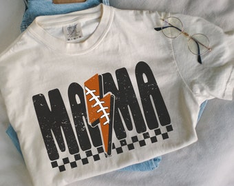 Comfort Colors® Checkered Football Mama Shirt, Lightning Football Mama Tee, Football Mom Tshirt, Game Day Football Season, Sport Mom Tee