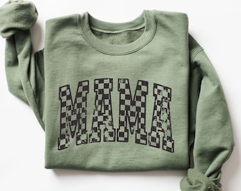 Retro Mama Sweatshirt, Checkered Sweatshirt, Mothers Day Gift, Cool Mom, First Mothers Day Gift, Personalized Gift, Mom Life Shirt, New Mom