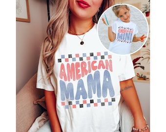 American Mama and Mini Matching Tees, Mommy and Me, Checkered 4th of july shirt, fourth of july tshirt, mommy and me 4th of july t-shirt
