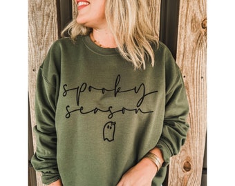 Comfort Colors Spooky Season Coquette Ghost Sweatshirt, Cute Halloween Shirt, Fall Tee, Spooky Ghost, Spooky Gift for her For Halloween