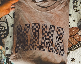 Comfort Colors® Retro Checkered Mama Shirt Mothers Day Gift From Daughter for Mom, Mama Tshirt For Birthday For Her, Baby Shower Christmas