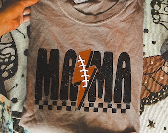 Comfort Colors® Checkered Mama Lightning Bolt Shirt, 90s Retro Mama Shirt, Mother’s Day Gift, Game Day Football Season, Sports Mom Tee