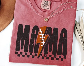 Comfort Colors® Checkered Football Mama Shirt, Lightning Football Mama Tee, Football Mom Tshirt, Game Day Football Season, Sport Mom Tee