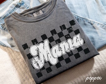 Comfort Colors® Retro Mama Shirt, Checkered Tshirt, Mothers Day Gift, Cool Mom, Gift for Her, Personalized Gift, Mom Life, New Mom, Trendy