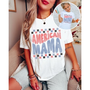 American Mama and Mini Matching Tees, Mommy and Me, Checkered 4th of july shirt, fourth of july tshirt, mommy and me 4th of july t-shirt