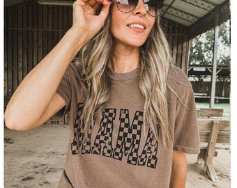 Comfort Colors® Retro Checkered Mama Shirt Mothers Day Gift From Daughter for Mom, Mama Tshirt For Birthday For Her, Baby Shower Christmas