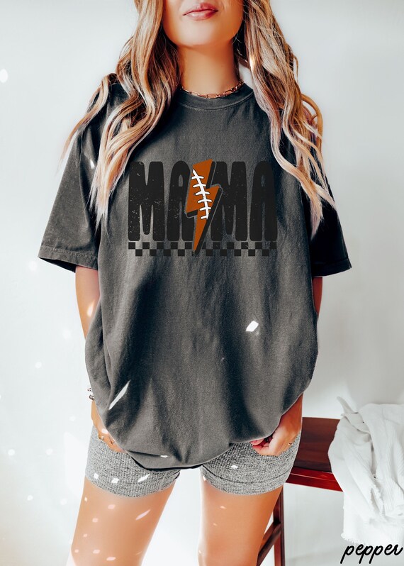 Comfort Colors® Checkered Football Mama Shirt, Lightning Football Mama Tee, Football Mom Tshirt, Game Day Football Season, Sport Mom Tee