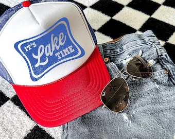 Retro Lake Time Ballcap, Lake Life Trucker Hat, Day Drinking Weather trucker hat, neon trucker hat, lake hat, river hat, Birthday Gift