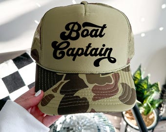Camo Boat Captain Lake Time Hat, Lake Life Trucker Hat, Day Drinking Weather trucker hat, neon trucker hat, lake hat, Motor Boatin, Birthday
