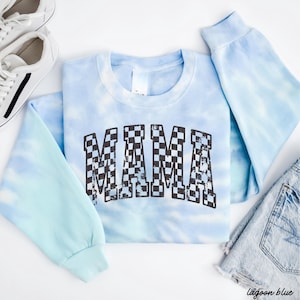 Checkered Retro Mama Sweatshirt, Tie Dye Mama Sweatshirt, New Mom Gift, Going Home Outfit For Mama, Mama Loungewear, Mama Embroidered Shirt