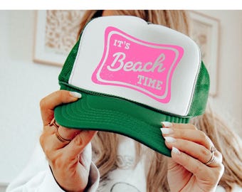Retro Beach Time Ballcap, Beach Life Trucker Hat, Day Drinking Weather trucker hat, neon trucker hat, Beach hat, river hat, Birthday Gift