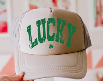 St Patricks Day Lucky Hat, Gift for Her, St Paddys Day Gift, Hot Pink Lucky Trucker Hat, Lake Hat, River Hat, Varsity Lucky Hat, Shamrock