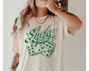 Comfort Colors Feeling Lucky Shirt, Lucky You Dice Tee, Modna estetyczna koszulka, Lucky Shirt, Feeling Lucky Dice Graphic Tee, Modna koszulka