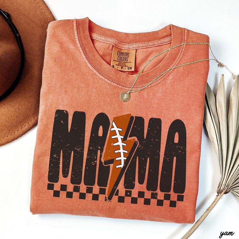 Comfort Colors® Checkered Football Mama Shirt, Lightning Football Mama Tee, Football Mom Tshirt, Game Day Football Season, Sport Mom Tee Yam