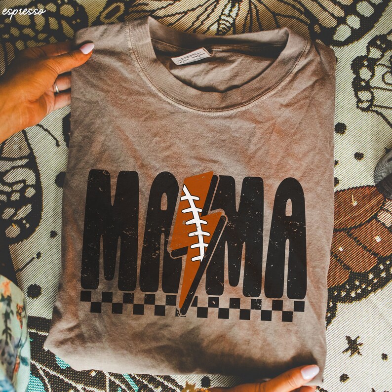 Comfort Colors® Checkered Football Mama Shirt, Lightning Football Mama Tee, Football Mom Tshirt, Game Day Football Season, Sport Mom Tee Espresso