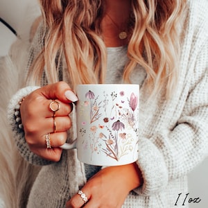 Boho Wildflowers Cottagecore Coffee Mug, Pressed Flowers Mug, Pastel ...