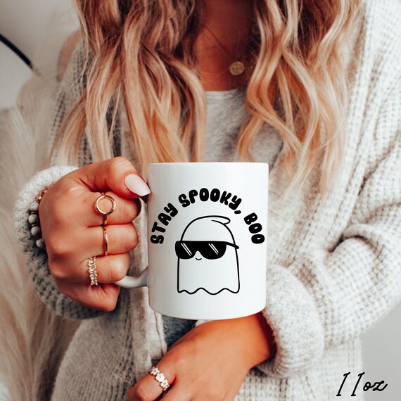 Halloween Coffee Mug Retro Stay Spooky Boo Coffee Cup, Cute Ghost Tea Mug, Funny Ghost Drinkware, Vintage Pumpkin Season, Gift for Her